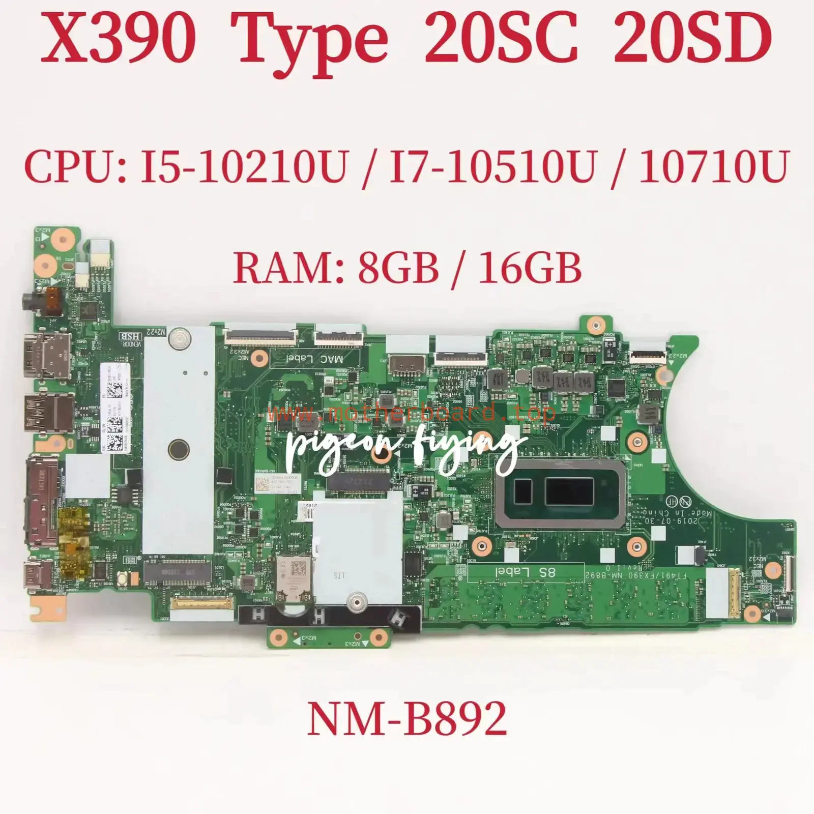 NM-B892 For Lenovo ThinkPad X390 Type 20SC 20SD Motherboard I5 I7 RAM:8GB/ 16GB