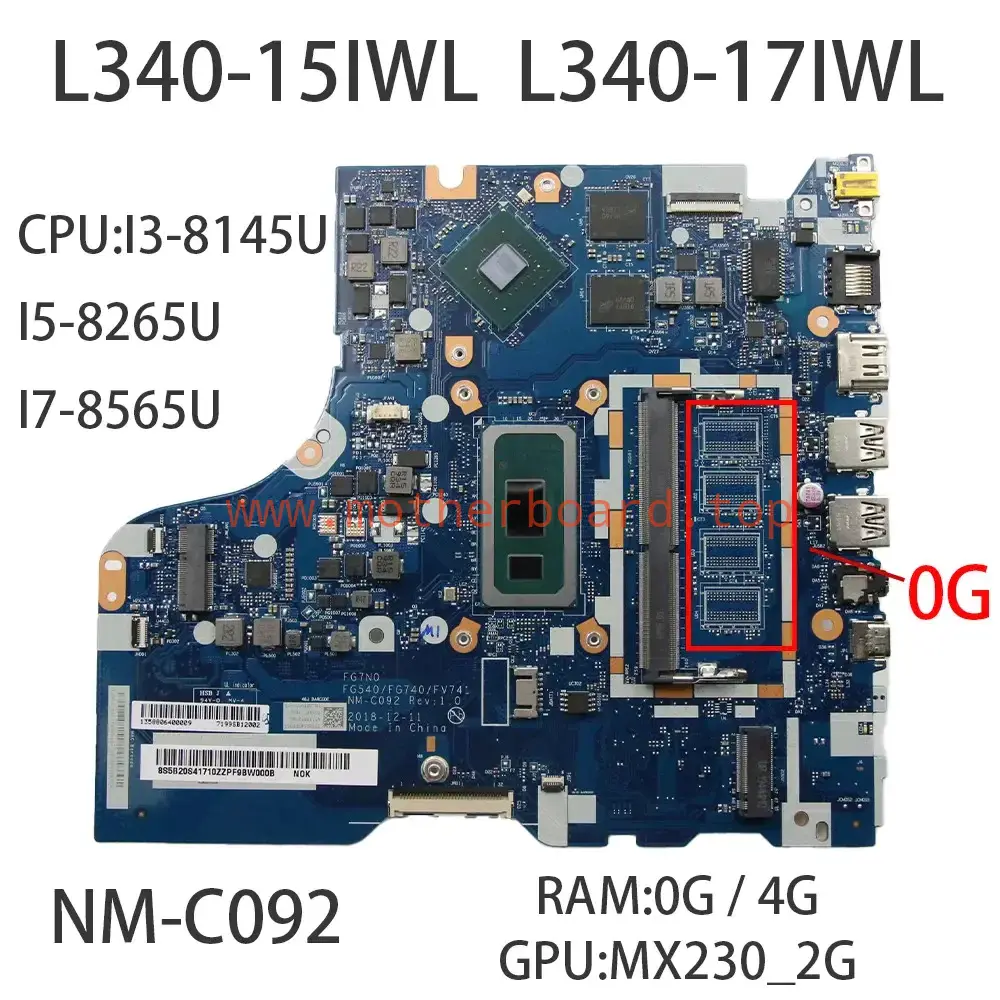 NM-C092 For Lenovo ideapad L340-15IWL Motherboard With I3 I5 RAM:0/4G MX230 2G