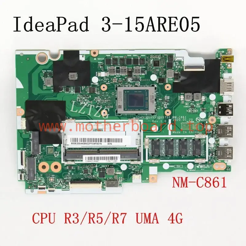 NM-C861 For Lenovo IdeaPad 3-15ARE05/3-17ARE05 Motherboard CPU R3/R5/R7 RAM 4G