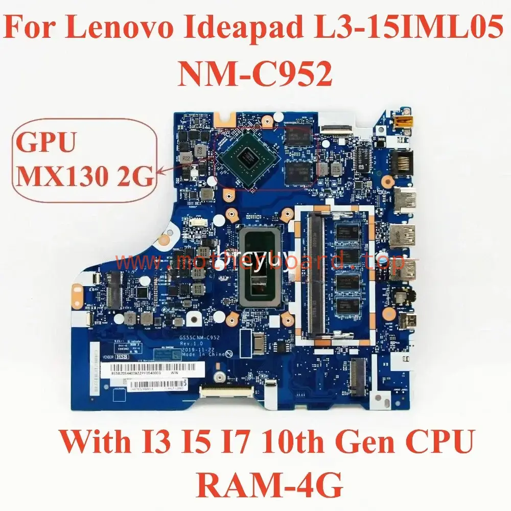 For Lenovo Ideapad L3-15IML05 motherboard NM-C952 with I5 I7 10th Gen RAM-4G GPU