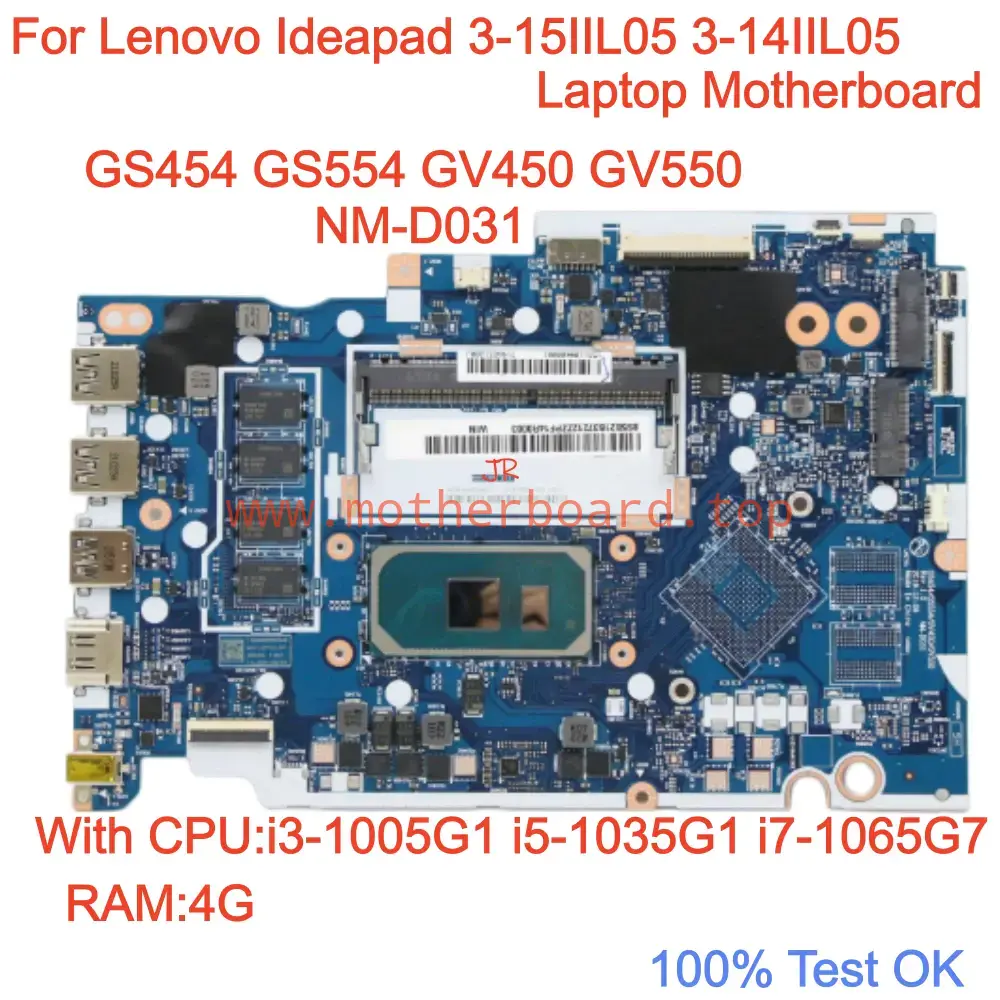 NM-D031 For Lenovo Ideapad 3-15IIL05 3-14IIL05 Motherboard CPU i3 i5 i7 RAM 4G
