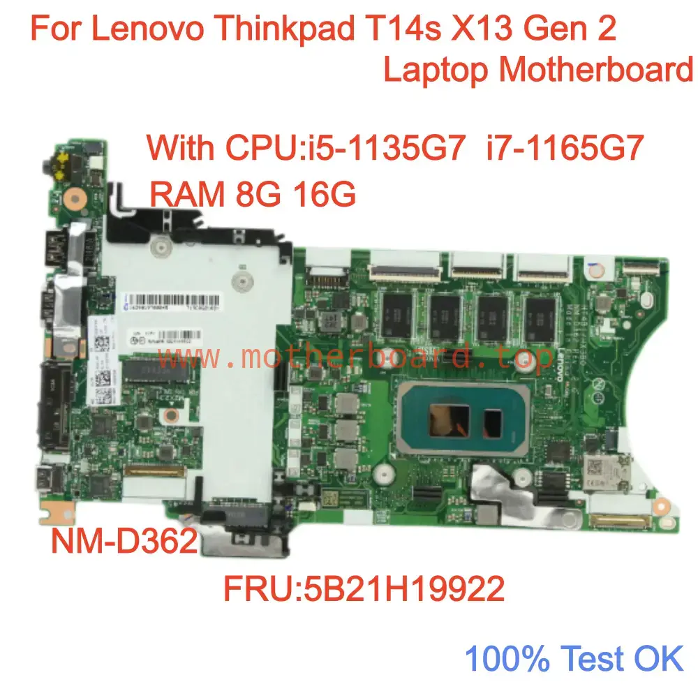 NM-D362 For Lenovo X13 T14s Gen 2 Motherboard i5 i7 CPU 8G 16G RAM 5B21J30192